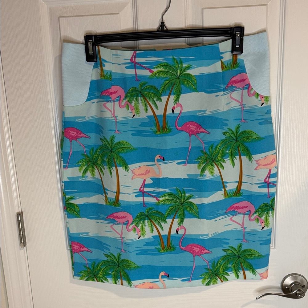 OppoSuits Blue Tropical Flamingo Pencil Skirt